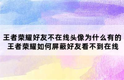 王者荣耀好友不在线头像为什么有的 王者荣耀如何屏蔽好友看不到在线